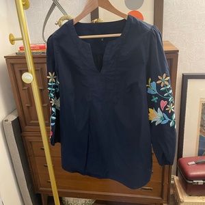 Talbots Embroidered Sleeve Poplin Top